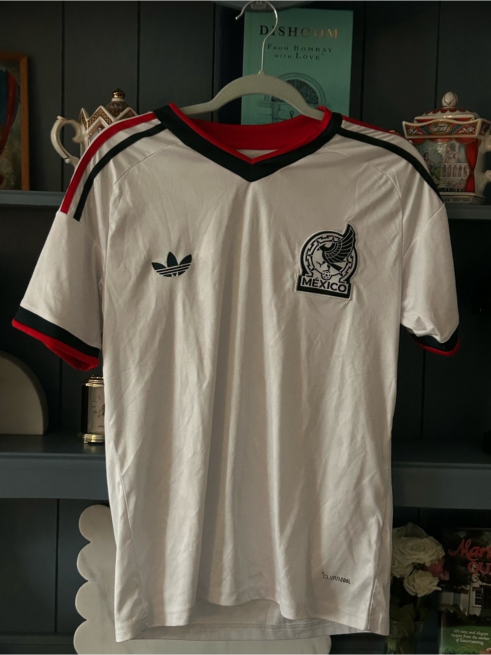 adidas White Mexico Football Jersey with Black & Red Trim